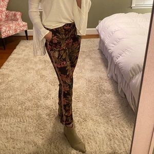 Anthropologie Floral Pants with Red & white Stripe